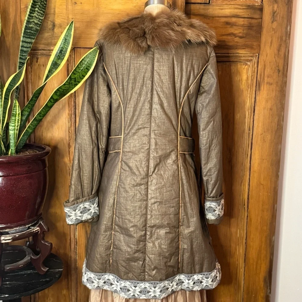 Penny Lane fur cotton crochet puffer button down fur collar coat - Picture 14 of 17